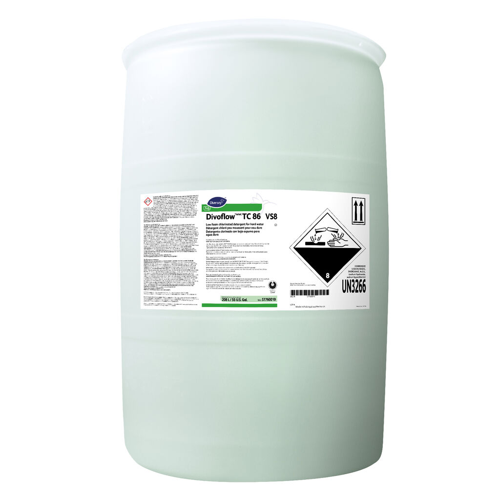Divoflow TC86 VS8, 55gal - Low foam chlorinated detergent for hard water